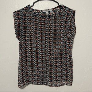 Mango Women's Geometric Blouse - Blue, White, Orange size Medium